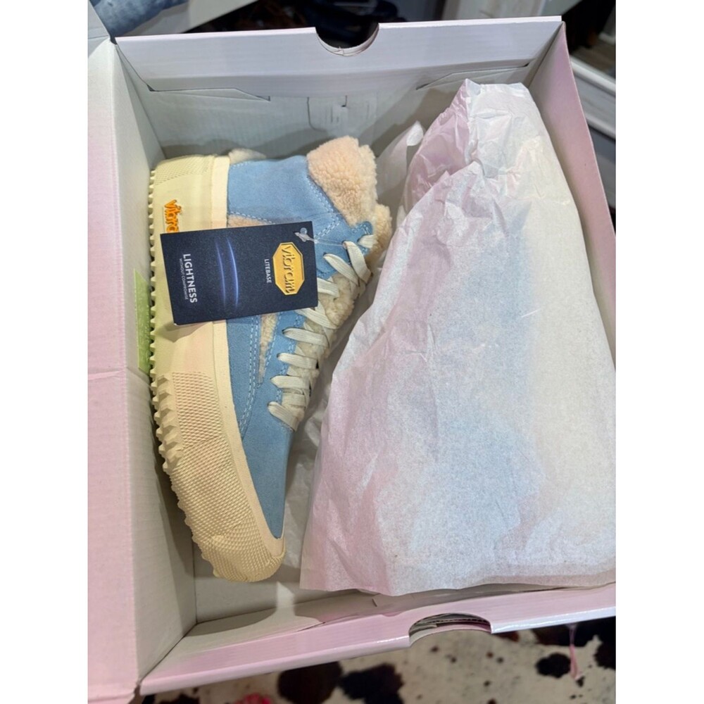 $248 new in box Brandblack women’s  Light Blue Suede High-Top Sneakers with Crea